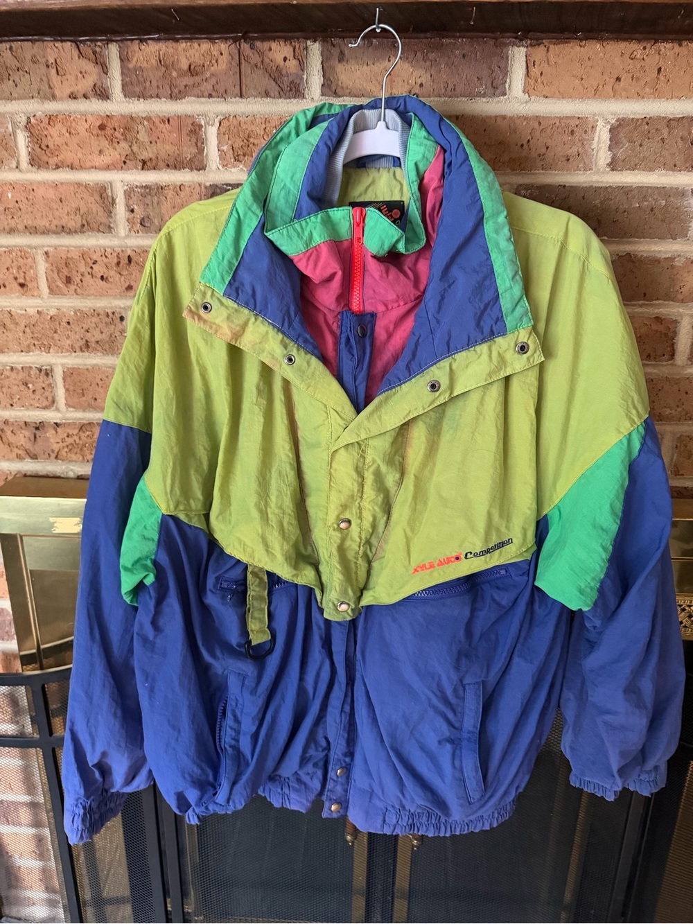 Men's Colorblock Ski Jacket in Lime Green & Royal Blue